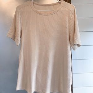 Roolee Cream Ribbed Short Sleeve Top